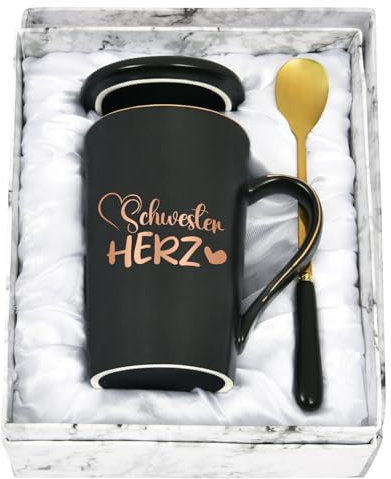 Joymaking Beste Schwester Kaffeetasse - Geschenke für Freundin mit Spruch, Herz Geburtstagsgeschenk Freundschaft, 400ml Schwarz