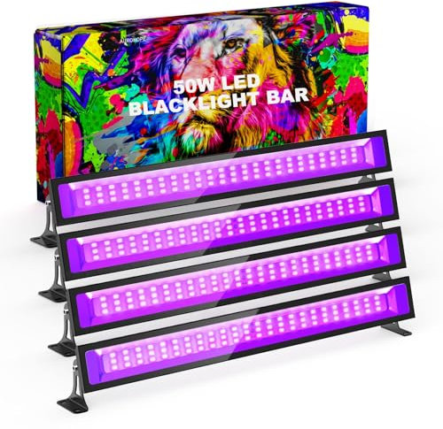 AUROHOPE 4x50W LED Luz Negra, Lampara UV 385nm con Interruptor & Soporte Ajustable de 180°, Impermeable IP66, Luz Ultravioleta para Fiestas o Decoración de Halloween
