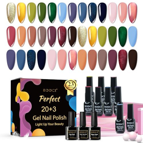 EODCI Gel Nagellack Set, 20 Farben Grün Gold Rosa Nude UV Gelnägel Set mit Base und Top Coat Gelnägel Starterset Gel Gellack Nägel Nagelstudio Set Nägel Selber Machen