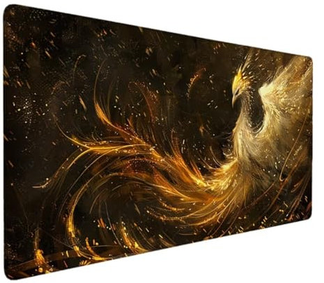 Gaming Mauspad - 60 x 30cm - Mouse Pad mit Vernähte Kanten - Rutschfester Mousepad mit einer speziellen Oberfläche verbessert Geschwindigkeit und Präzision - (Schwarz PhöNix)Ergonomisches Mauspad G-79