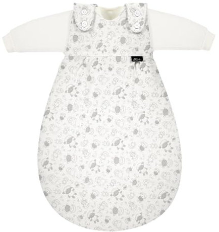 Alvi Baby Mäxchen Schlafsack System 3 teilig mit Babylöffel DeinKinderland| Alvi Außensack mit zwei Innensäcke | Ganzjahresschlafsack mitwachsend Kinderschlafsack Babyschlafsack (Schäfchen, 56-62)