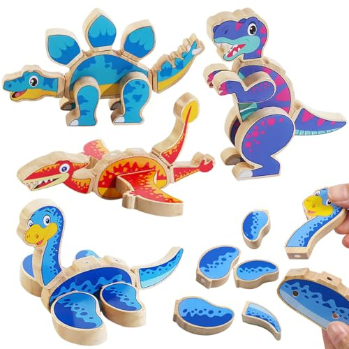 Dinosaurier Spielzeug, Dinosaurier Montage Spielzeug Dinosaurier Holzspielzeug Montessori Spielzeug ab 3-6 Jahre Demontage Dino Holzpuzzles Spielzeug Geschenk für Kinder 3 4 5 Jahre Jungen Mädchen