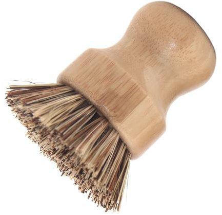 tuwiwol Circular Kitchen Cleaning Brush for Versatile Tasks ABS Washing Kitchen Cleaning Dish Scrub Brush Wooden Handle Pot, Coarse Brown