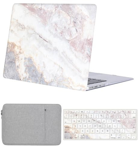 FFBOFFC Case Compatible with Old Version MacBook Pro 13 inch Case 2012 2011 2010 2009 2008 Model A1278 with CD-ROM, Plastic Hard Shell Case & Keyboard Cover Skin & Sleeve Bag, Beige marble