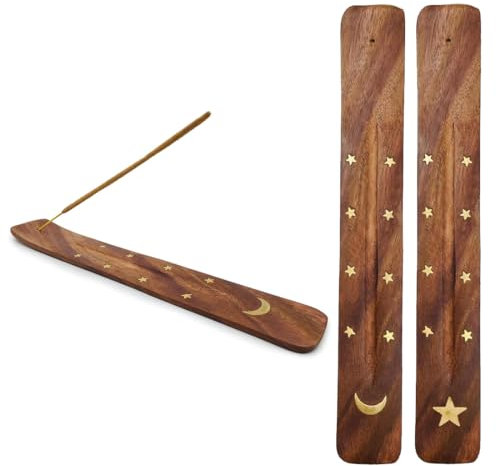 EORPAVU Porte-encens 2 pièces bâtons de porte-encens en bois faits à la main bâtons de porte-encens motif étoile et lune idéal pour la décoration intérieure méditation et yoga