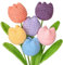 DEMIUKO 6PCS Crochet Tulips Artificial Flowers Cotton Knitted Flowers Bouquet Soft Finished Handmade Crochet Tulipanes Fake Tulip Bouquet Gift for Mother's Day Girls Birthday Decor for Vase Table