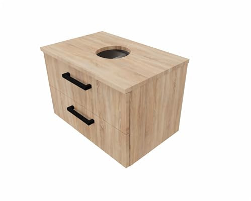 MARAND Waschbeckenunterschrank Hängend mit Schubladen 60 cm Breit, Waschtischunterschrank für Aufsatzwaschbecken, Waschbeckenunterschrank Holz Sonoma Eiche