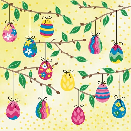 16 geprägte Servietten Ostern Ostereier an Zweige als Tischdeko. Papierservietten mit Motiv und Prägung. Auch für Decoupage und Serviettentechnik 33x33cm