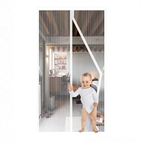 White Magnetic Screen Door Fit Door Size 30 X 80 inch,Screen Size 32x82inch Heavy Duty Screen Mesh for Sliding Door, Hands Free Mesh Screen Door with Magnets Screens Door Curtain French Doors
