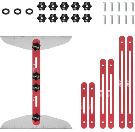 Stair Tread Template Tool, Stair Tread Template Tool 11-60 Adjustable Length Stair Measuring Tool Jig, High Precision for Cutting Perfect Stair, Riser, Shelf, and Cutting, Red