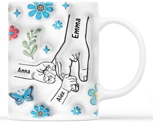 Personal Chic Custom Mug Holding Mum's Hand Flowers - Personalised Grandma Gift, Personalised Mum Gifts, Mummy Mug, Grandma Cup (Model #5)