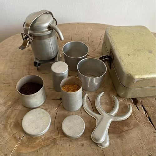 Extra seltenes Sammler-Camping-Kaffeeset, Vintage Nostalgie Espresso & Pour Over Kaffeebereiter-Set, tragbare Reise-Outdoor-Espressomaschine mit Tassen, Nostalgie Camping Kaffeekanne für