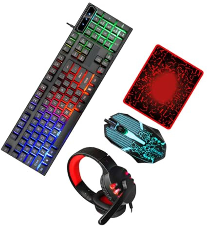 Veemoon Gaming Keyboard Mouse Combo 104 Keys Abs Black USB 2.0 | 4 Button Set, 3.5mm Headset Support, Ergonomic Form, Stable Feel, Easy Install