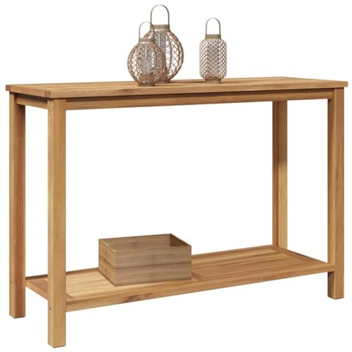 vidaXL Coffee Table with Shelf Brown 110 x 40 x 45 cm Solid teak wood, Garden and Terrace, Rectangular Table, Outdoor Coffee, Modern Console, Functional Storage Solution, Rustic Decor