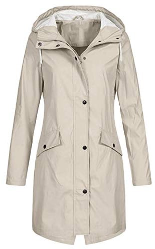 Generico Impermeabile Donna Lungo con Cappuccio, Giacca a Vento Antipioggia con Tasche, Cappotto Leggero ed Elegante per Città, Viaggio e Autunno