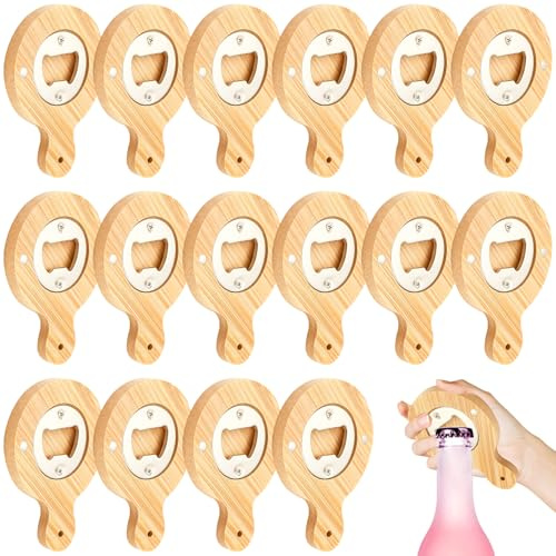 16 apribottiglie magnetici in legno, apribottiglie vuoti personalizzati, apriscatole di birra, adsorbibili, apribottiglie di birra, ottimo regalo per uomini (manico rotondo)