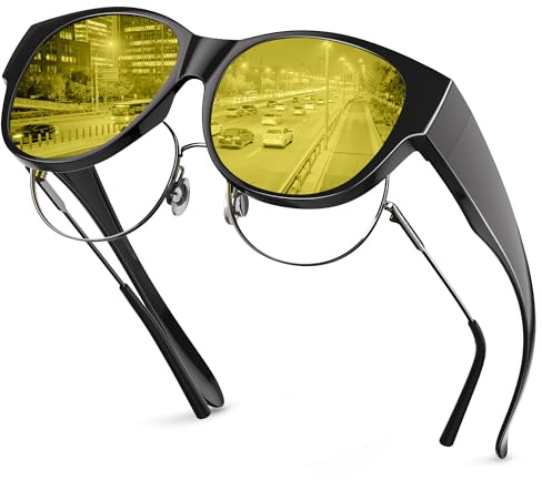 kunchu Nachtsichtbrille für Autofahrer Nachtfahrbrille Damen Herren für Brillenträger, Polarisiert Nachtbrille zum Autofahren- Ultra Leicht Verringerung der Blendung Sonnenbrille Damen - Schwarz