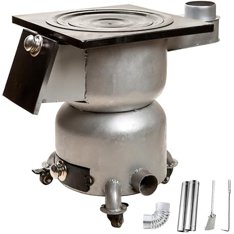 Stufa a Legna Multifunzionale con Canna Fumaria da 200cm e Raccordo a Gomito Forno a Legna da Esterno Lamiera in Acciaio Spesso per Tende, Rifugi, Pesca, Riscaldamento, Cucina