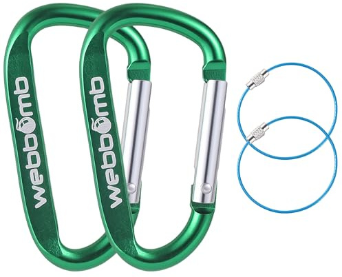 WEBBOMB® 2X Karabiner Haken 6,7cm Schnapphaken Schnappkarabiner + 2X Drahtseil Schlüsselringe Karabinerhaken für Camping Wandern Angeln Schlüsselanhänger