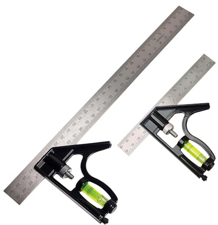 2 Pcs Carpentry Square Set, 150 & 300mm Adjustable Combination Try Square with Spirit Level & Marking Needle, 45/90 Degree Multifunctional Right Angle Ruler for Woodworkers & Engineers