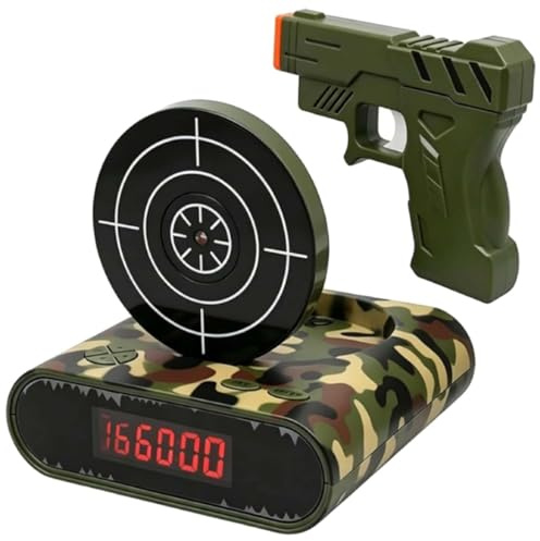 Gun and Target Wake Shot Wecker, 2-in-1 Interaktive Schießspieluhren, Kreative LED-Anzeige Digitaler Wecker mit anpassbaren Klingeltönen, Aufnahme, 2 Modi für Schlafzimmer (Stil C)