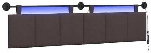 vidaXL Hängendes Kopfteil Mit LED Licht Dunkelbraun Stoff, Schlafzimmer, Rechteckig, Modern, Wandmontage, Anpassbares Kopfteil, Ergonomisch, Platzsparend, Akzentpaneel