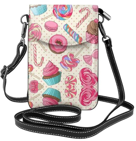 Kfjghhl Sweet Lollipop Cupcake Kleine Umhängetasche für Damen, leicht, veganes Leder, Handy-Geldbörse, Handtaschen
