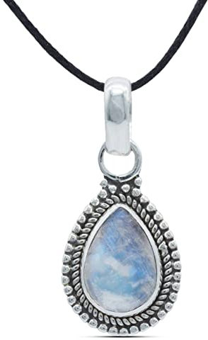 mantraroma Kettenanhänger 925 Silber Mondstein weißer Stein schimmer Edelstein Kettenanhänger Damen Sterling Silber Halskette Anhänger Geschenk (MAH-065-04)