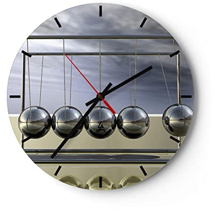 Modern Wanduhr Chrom Kugeln Wissenschaft 40x40cm Rund Groß Wand Uhr Glas Analog Zimmeruhren Küche Büro Wohnzimmer Glasuhr Wall Clock Dekoration Design Wanddekoration Küchenuhr C3AR40x40-0252