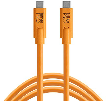 Tether Tools TetherPro - Cable USB-C a USB-C | para suministro de energía, transferencia rápida y conexión entre cámara y computadora | Naranja de alta visibilidad | 10 pies (3 m)