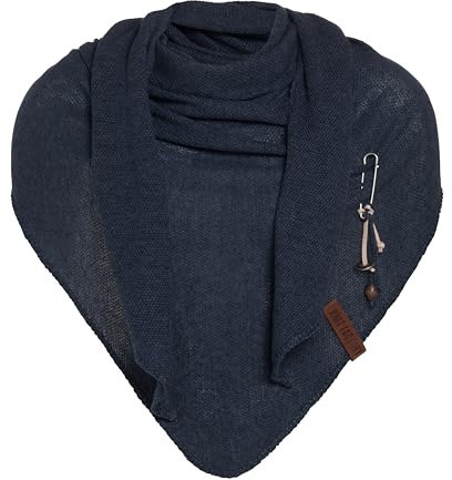 KNIT FACTORY - Lola Dreieckstuch - Fein Gestrickter Damen Schal - Tuch Schal - Für Frühling und Sommer - Baumwollmix - Navy - 190x85 cm