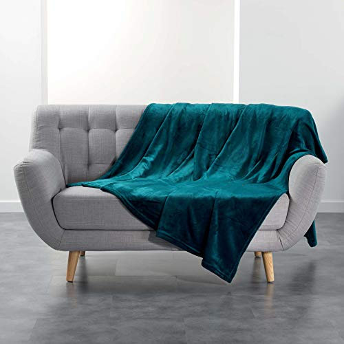 Douceur d'Intérieur, Plaid (180 x 220 cm) Flanou Bleu, Flanelle