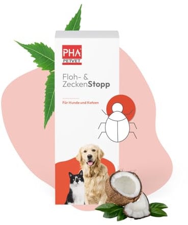 PHA Floh- & ZeckenStopp Spray für Hunde & Katzen – Natürlicher Schutz gegen Zecken, Flöhe, Milben & andere Lästlinge, mit Neemöl, 100 ml