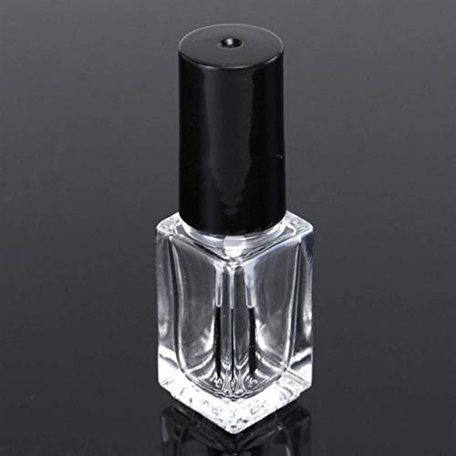 ZHONGJIUYUAN Black Cap Clear Glass 5ml Refillable Empty Nail Polish Bottles Container,with Brush Cap Funnel and Mixing Ball Pack of 50