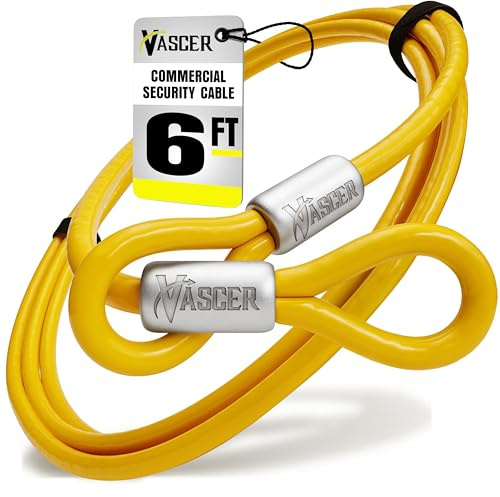 Vascer Câble de sécurité antivol en acier galvanisé robuste avec extrémités bouclées pour outils de construction, remorques, motos, échelles, tondeuses, portails, équipements d'extérieur de 1,8 m