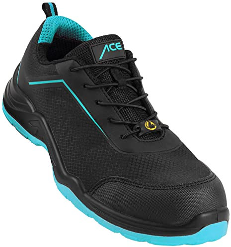 ACE Sapphire Arbeitsschuhe - Sicherheitsschuhe für die Arbeit - S1-P SRC ESD - Schwarz/Türkis - 42