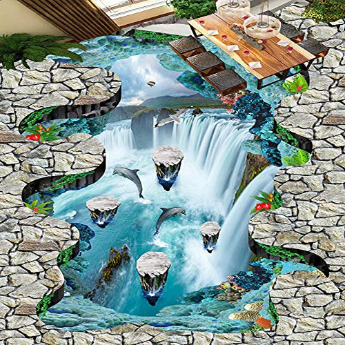 Fototapete 3D-Stereo-Klippe, Wasserfall, Bodenfliesen, Aufkleber, für den Außenbereich, Badezimmer, Wohnzimmer, Flur, PVC, wasserdicht, 150 x 105 cm