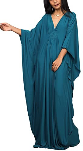 YouKD Wemen's Solid Color Long Kaftan Maxi Dress Pluse Size Homewear Bikini Beach Cover Up Robes