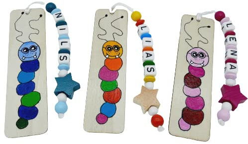 Personalisiertes Lesezeichen mit Namen für Kinder und Erwachsene - handbemalt - Schulanfang Erstleser Schultüte Junge Mädchen (Lesewurm)