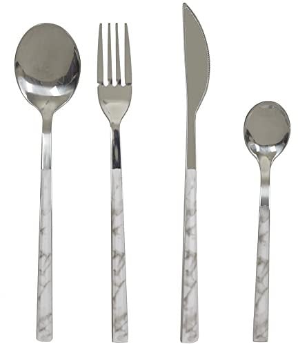 HOME DECO FACTORY Home Deco Factory KA5990 Ménagère 16 couverts Couteaux Fourchettes Cuillères à soupe et Cuillères à café Métal acier inoxydable Effet marbre Gris et blanc H24,5 x 5 x 16,5 cm