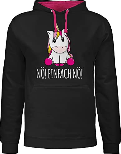 Pullover Herren Frauen Hoodie Kontrast zweifarbig - Einhörner - Damen - Nö Einfach Nö Einhorn - S - Schwarz/Fuchsia - einhornpulli einhörnern no pulli kapuzenpullover mit spruch unicorns nö!