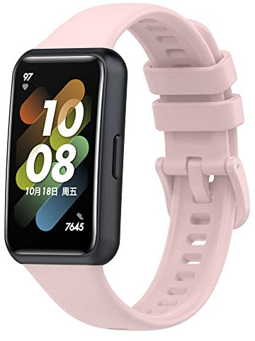 Yikamosi Correa Compatible con Huawei Band 7,liberación rápida Silicona Suave Cierre de Acero Inoxidable Correas de Repuesto para Huawei Band 7,Rosado