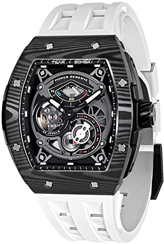TSAR BOMBA Luxus Herren Automatik Uhr-Keramiklünette-Saphirglas-51M Wasserdicht Herrenuhr-Tonneau Armbanduhr Silikonarmband Leuchtend Elegante Geschenke für Männer