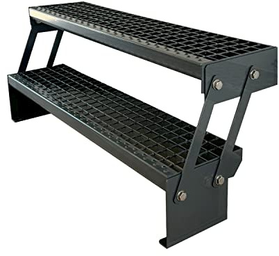 Kaminbau Mierzwa Premium Stahl Treppe Verstellbar Verzinkt & komplett Anthrazit Pulverbeschichtet 2 Stufen (Breite 100 cm) (Höhe 30-43 cm) Wetterfest Gitterroststufe Gartentreppe