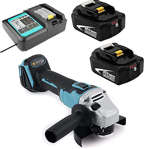 Smerigliatrice Angolare a Batteria 18V, 125mm Smerigliatrice Elettrica con 2x 5.5Ah Batteria e DC18RC Caricabatterie, Sostituzione per Makita Batteria, Per Molatura/Lucidatura/Taglio