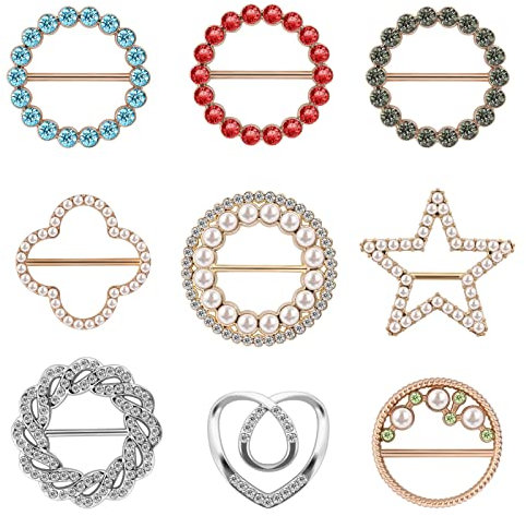 9 Stück T Shirt Clip Schnalle Metall Gürtelschnallen Strass Schal Ringschnalle Zirkonia Seidenschal Ring Saum Knoten Hemd Krawattenklammer Ringschnalle Mädchen Gürtelschnalle Damen Schalringschnalle