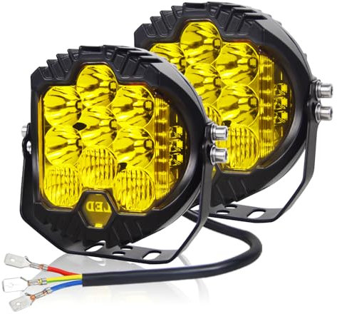 PICAA 2tlg 7 Zoll 75W LED Arbeitsscheinwerfer, Rund 3000K Gelb Led Scheinwerfer 12V 24V Nebelscheinwerfer für Auto Offroad 4X4 Traktor LKW SUV ATV