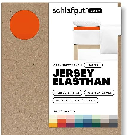 Schlafgut Easy Jersey Elasthan Topper Spannbettlaken 90x190 bis 100x220 Red Mid, Spannbetttuch aus superweicher Baumwolle mit Elasthan