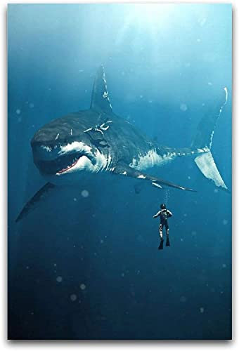 JEYUAN Bild Auf Leinwand 40 * 60cm Senza Cornice Immersioni con i poster Megalodon Arredamento per la casa Soggiorno decorativo Camera da letto
