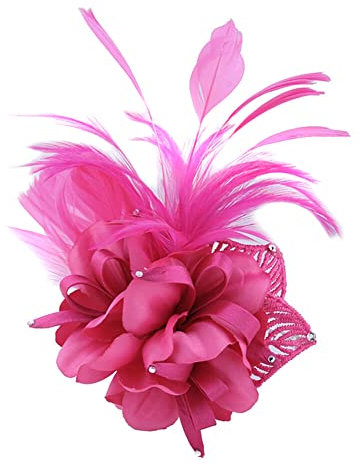 MoreChioce Vintage Fasanenfeder-Brosche Elegant Feder Ansteckbrosche Damen Brosche Hutfeder Stoff Blume Trachten-Anstecker Kleidung Dekoration für Party Bankett Hochzeit, Pink Rot